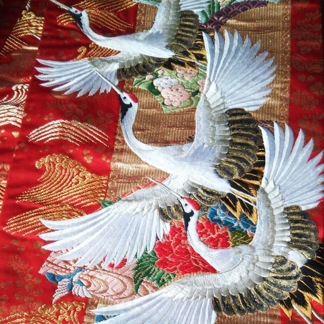 Uchikake Kimono Bride Costume Red Crane Gold Flower Luxury Home Storage Ladies