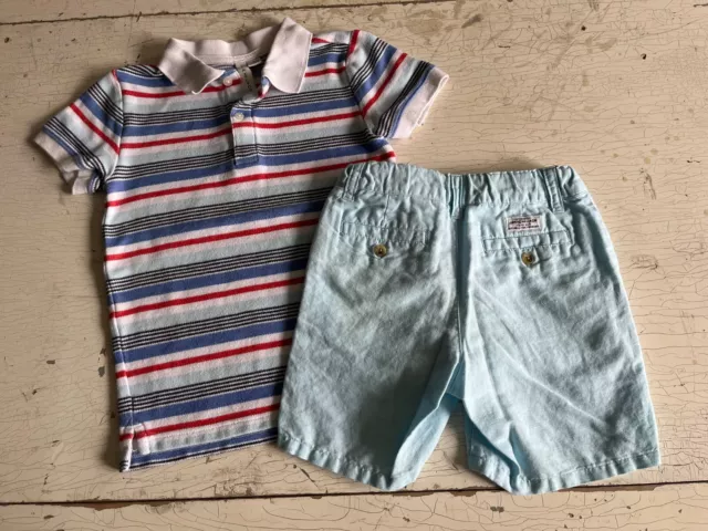 Boy's JANIE & JACK Size 5 Striped Polo + Blue Shorts Set