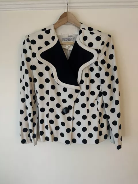 Vintage Givenchy Nouvelle Boutique Jacket  White w/ Black Polka Dots  Size 6