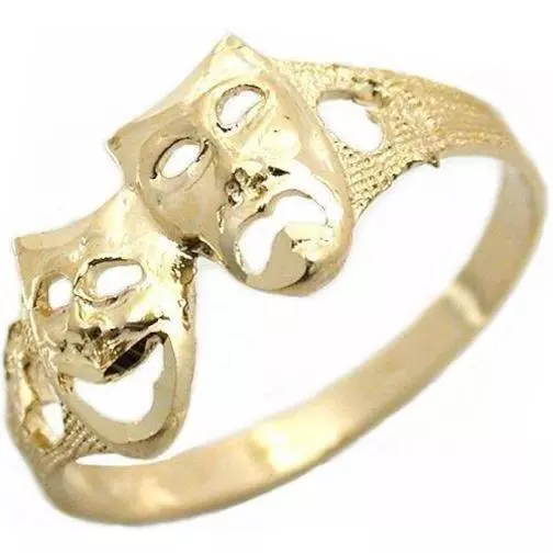 10K Gold Comedy & Tragedy Ring Drama Theatre Jewelry Size 9