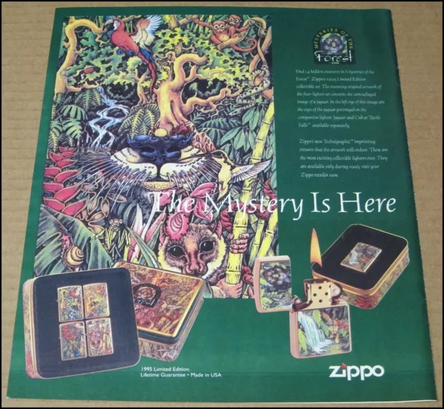 1995 Zippo Mysteries of the Forest Print Ad 10" x 12" Advertisement Vintage Rare