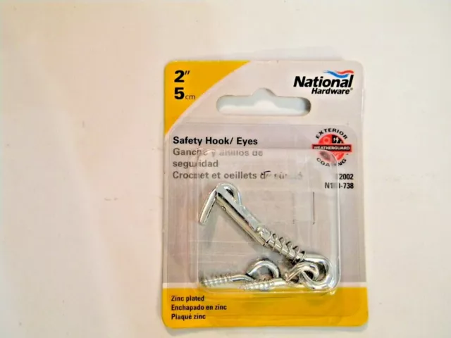Stanley National Hardware N170-738 Safety Hook & Eyes 2" Zinc Plated Steel