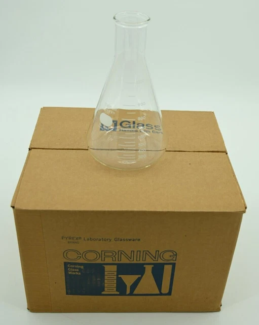 Case of (6) 1000 mL Pyrex/Corning Erlenmeyer Flask-Narrow Mouth HD Rim NEW Case of (6) 1000 mL Pyrex/Corning Erlenmeyer Flask-Narrow Mouth HD Rim NEW