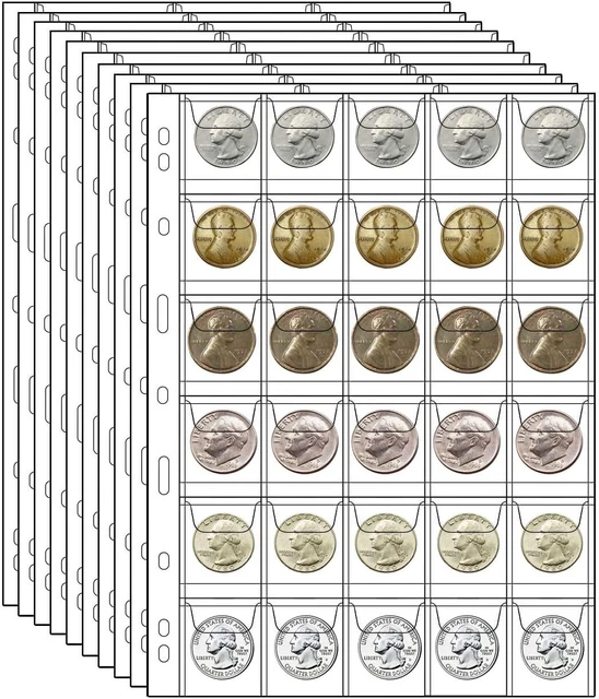 10 Sheets Coin Collection Pages,Coin Binder Inserts Sleeves with 9 Hole for Coin