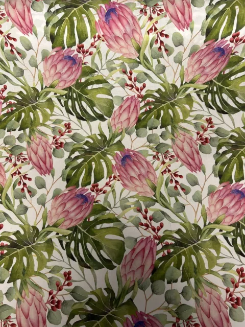 5 Metres Ivory & Pink Tropical Floral 100% Viscose Dress Fabric. Made In Italy.