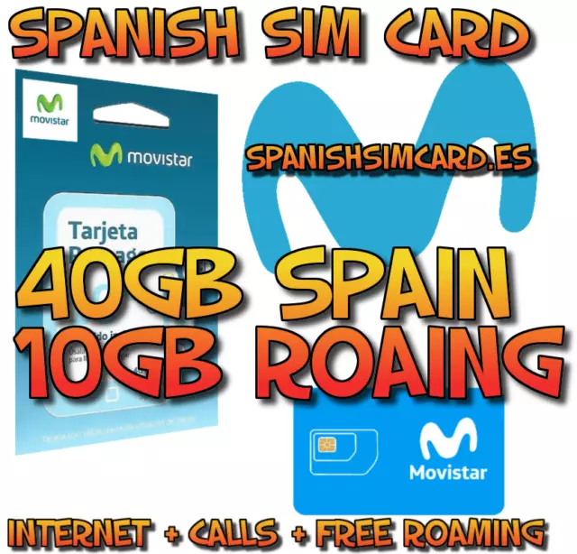 Movistar Prepaid Plus Spanish Sim Card 40 Gb Internet 200 Minutes Free Roaming