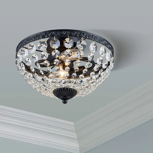 Bestier Modern French Empire Black Finish Crystal Flushmount Chandelier Lighting