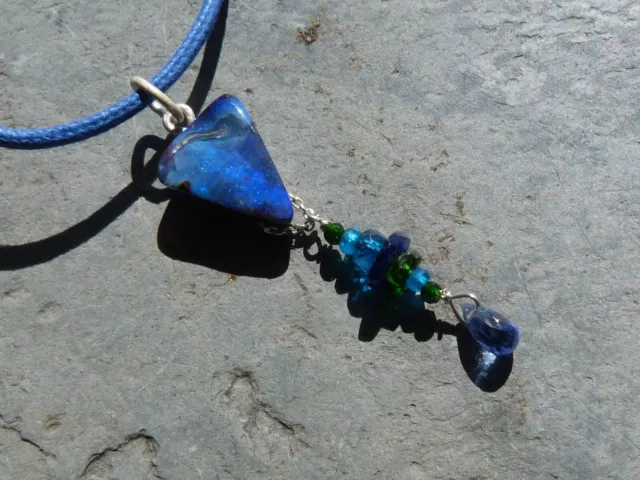 Pendentif en argent, opale boulder, cyanite, safirs, chrom diopsides, apatites