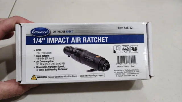 Eastwood 1/4In Drive Impact Air Ratchet 700 RPM 4 Vane Ball Bearing Motor