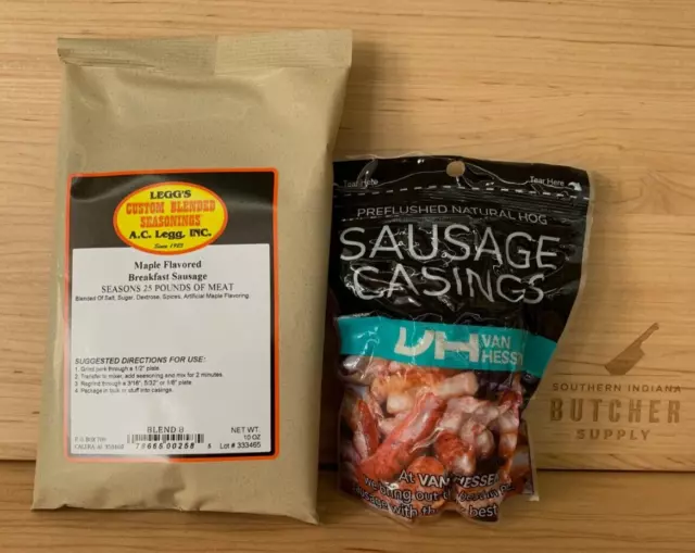 25 POUND FRESH LEGGS MAPLE PORK SAUSAGE KIT w/ HOG CASINGS