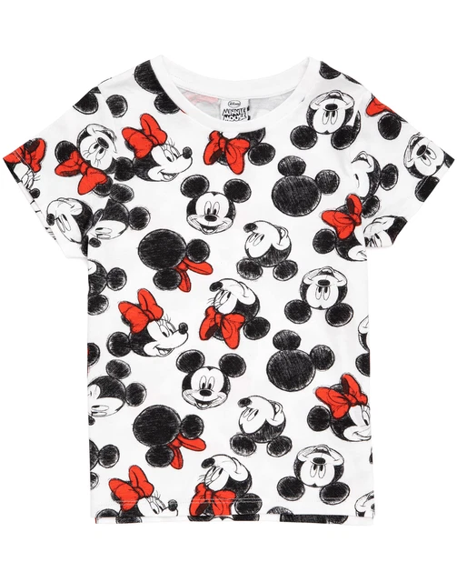 T-shirt da bambina Disney Topolino e Minnie Top carino con fiocco nero, bianco e