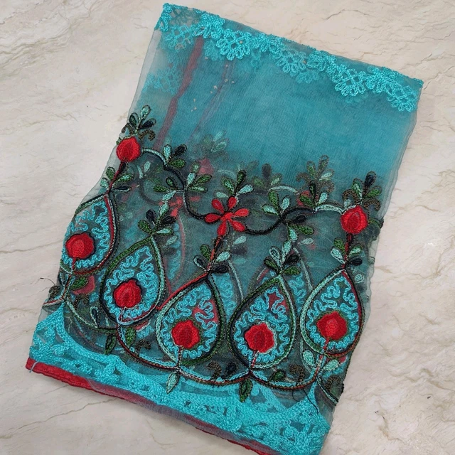 Écharpe Longue Indienne Ethnique En Georgette, Brodée Main, Motif Paisley Rose - Occasion Très Bon état