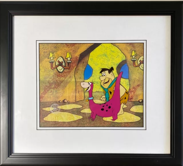 Flintstones Production Cel Fred & Dino framed Hanna-Barbera