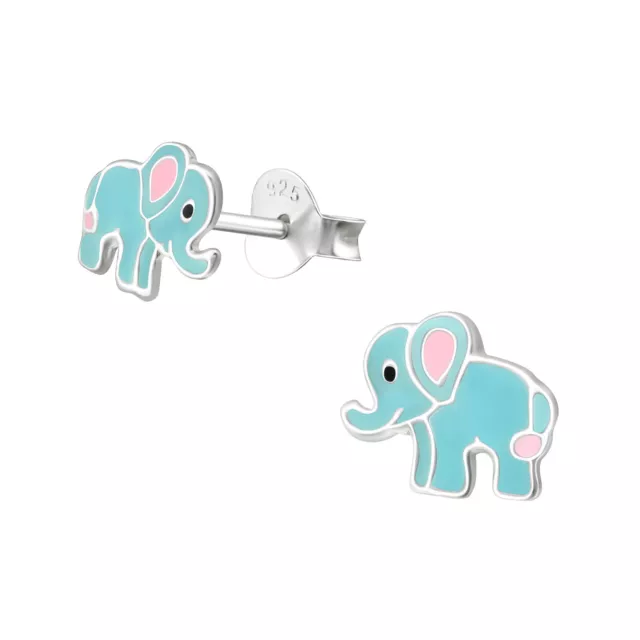 925 Sterling Silver Cute Blue Pink Baby Elephant Kids Girls Stud Earrings