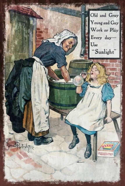 Sunlight Soap Advert Aged Vintage Retro style Metal Sign, laundry, washing