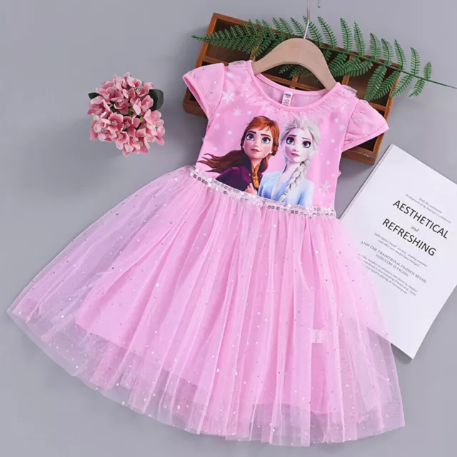 Kind Mädchen Eiskönigin Frozen Elsa Anna Prinzessin Tutu Tüll Kleid Partykleid~/