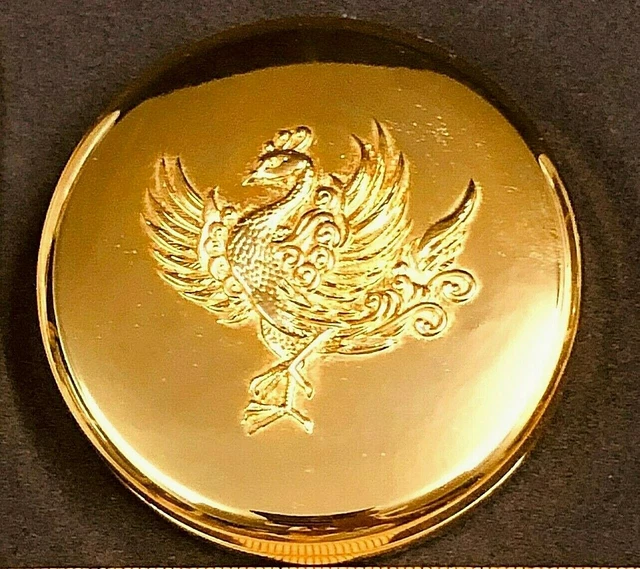 Japanese 24KGP Golden Plated Red Stamp Wax Ink Pad Crane Lidded Hanko Good Luck