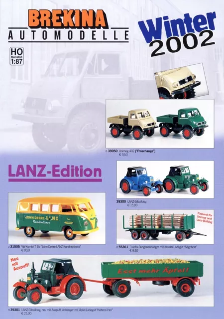 Brekina Prospekt Modellautos 2002 H0 1:87 brochure model cars Unimog 402 Lanz