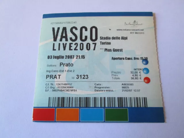 VASCO ROSSI TOUR 2007 music ticket biglietto musica stadio delle alpi torino