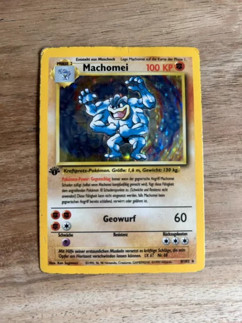 Pokemon Karte Machomei 8/102 1st Edition, Holo, Deutsch