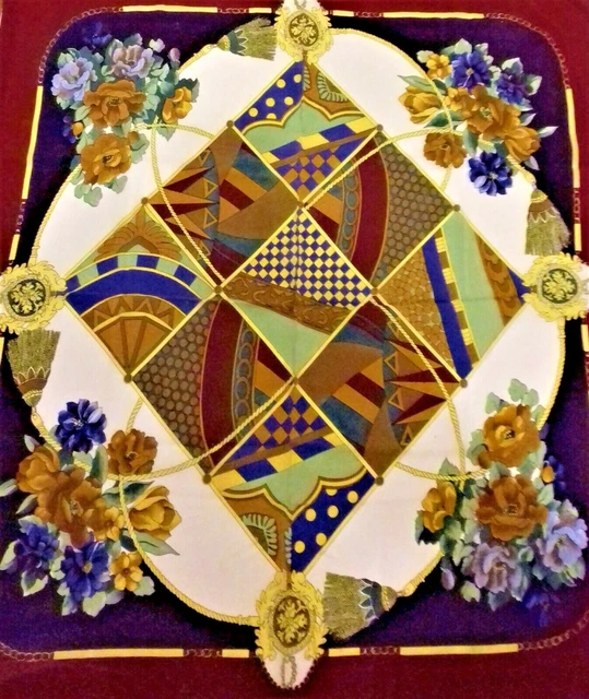 Foulard Carré En Soie 83x83 Cm - Motif Géométrique Orange Et Jaune, Neuf Avec étiquette