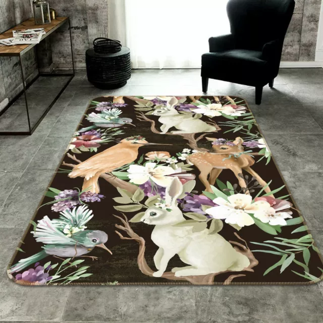 3D Garland Fawn Rabbit Flower Bird ZHUA25 Game Non Slip Rug Mat Photo Carpet Amy