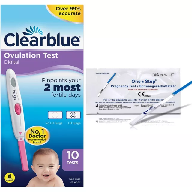 10 Clearblue Digital Ovulation Fertility Tests + 2 Pregnancy Urine Test Strips