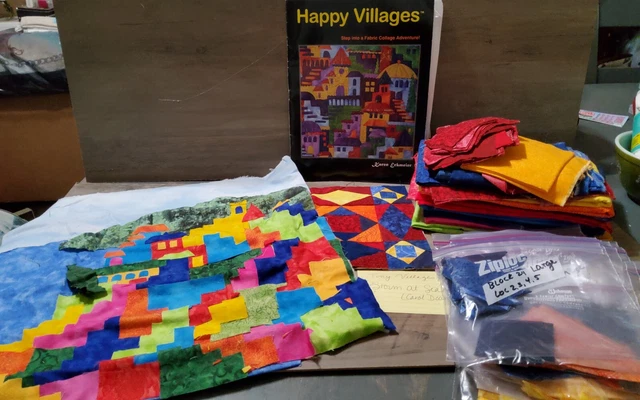 Collage de tela Happy Villages aventura Karen Eckmeier difícil de encontrar acolchado en bloque