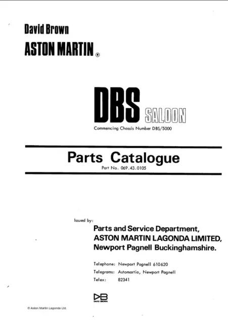 Aston Martin Dbs Saloon Parts Manual Reprinted A4 Comb Bound - From Dbs/5000 3