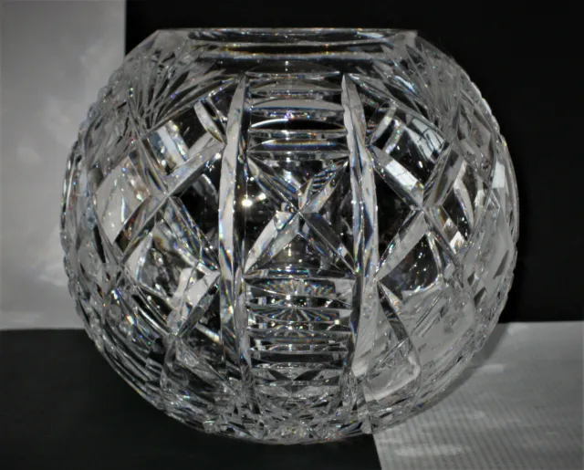 Vintage Bohemian Czech Republic Crystal Cut Glass Rose Bowl Vase - 5.5" x 6"