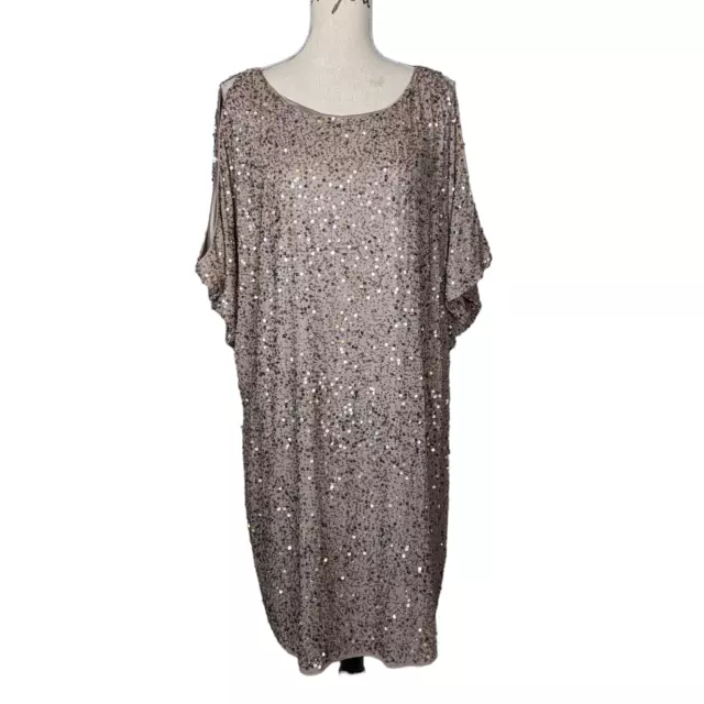 Aidan Mattox Cold Shoulder Sequin Mini Dress Tan Size 16W