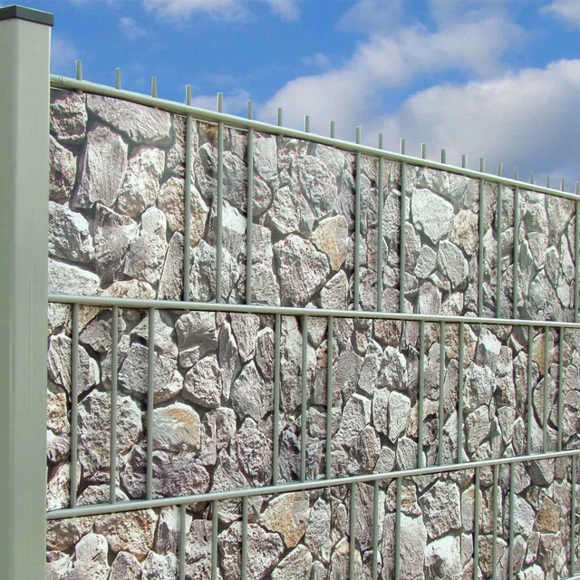 Zaun Sichtschutz Motiv Bruchstein Mauer | für den Doppelstabmattenzaun