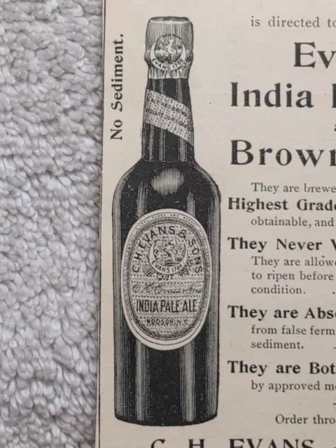 Evans & Sons Beer India Pale Ale IPA Hudson NY Victorian Print Ad 1895 1890s D1