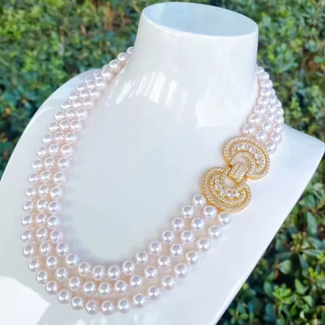 triple strandsAAA 8-9mm south sea white pearl necklace 18"19"20"
