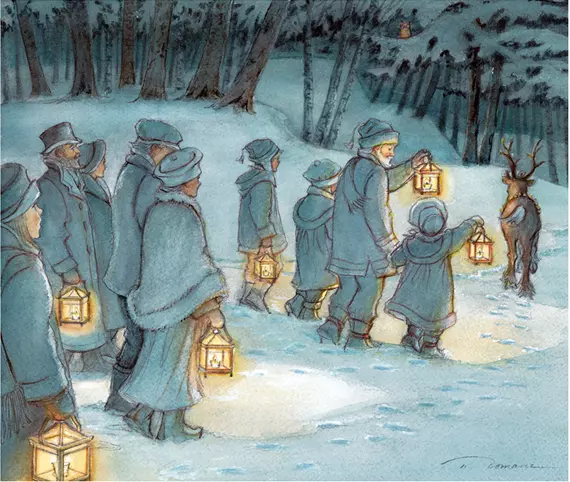 Trisha ROMANCE Lantern Walk Ltd Edition Print Art Winter Stroll Lanterns