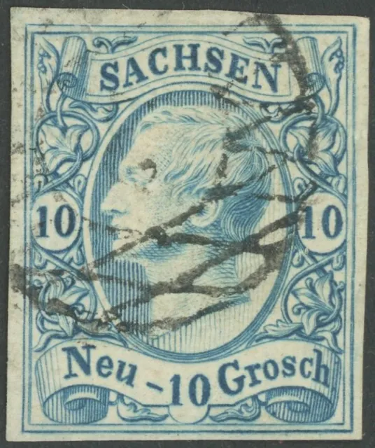 SACHSEN 1856, 10 Ngr. milchblau, feinst (winzige rückseitige Mängel), gepr.