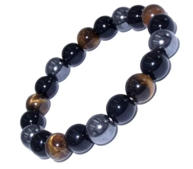 Bracelet élastique œil De Shiva En Agate Qualité AA - Noir - Neuf Avec étiquettes