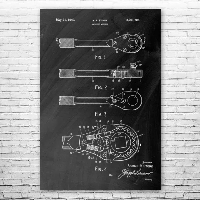 Ratchet Wrench Patent Poster Print 12 SIZES Garage Decor Repairman Gift