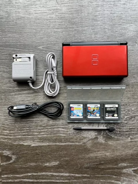 Nintendo DS Lite Crimson Handheld System - Red/Black And Accessories