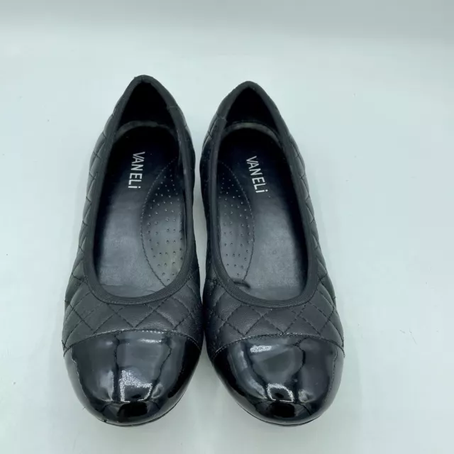 VANELi Serene Black Quilted Patent Cap Toe Ballet Flats Women's Size 7.5 Narrow
