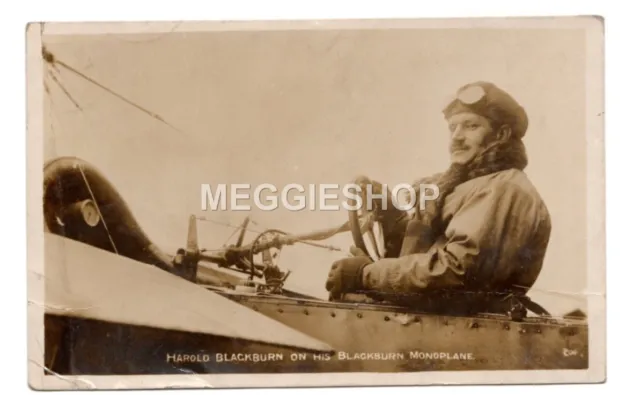 Harold Blackburn On His Blackburn Monoplane 1913 Real Photo Postcard