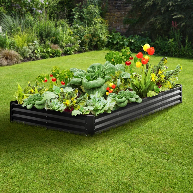 VEVOR Hochbeet Pflanzbeet Metall Gemüsebeet Pflanzkasten 240x120x28cm Dunkelgrau
