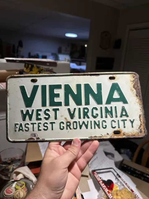 1950s Vienna West Virginia Booster License Plate Fastest Growing City In WV