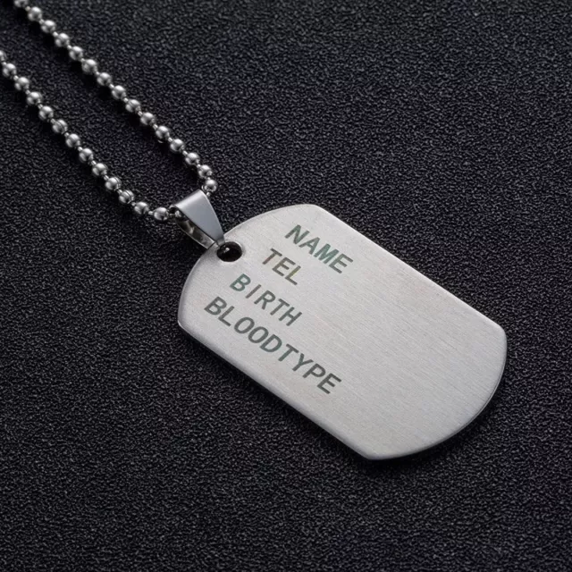 Collier Dog Tag Marque de Chien Chaîne Pendentif Hommes Armée Army Métal Acier