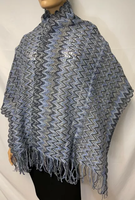 MISSONI Mohair Fringe Scarf in Blue 3337 0003 47x200 NEW