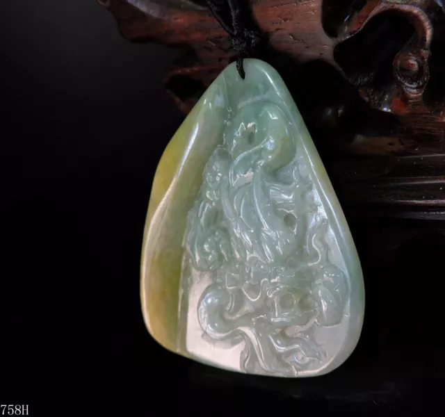CERTIFIED NATURAL HAND-CARVED A Jadeite Jade Pendant Necklace dragon ...