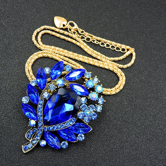 New Blue Rhinestone Bling Flower Crystal Pendant Betsey Johnson Chain Necklace 3