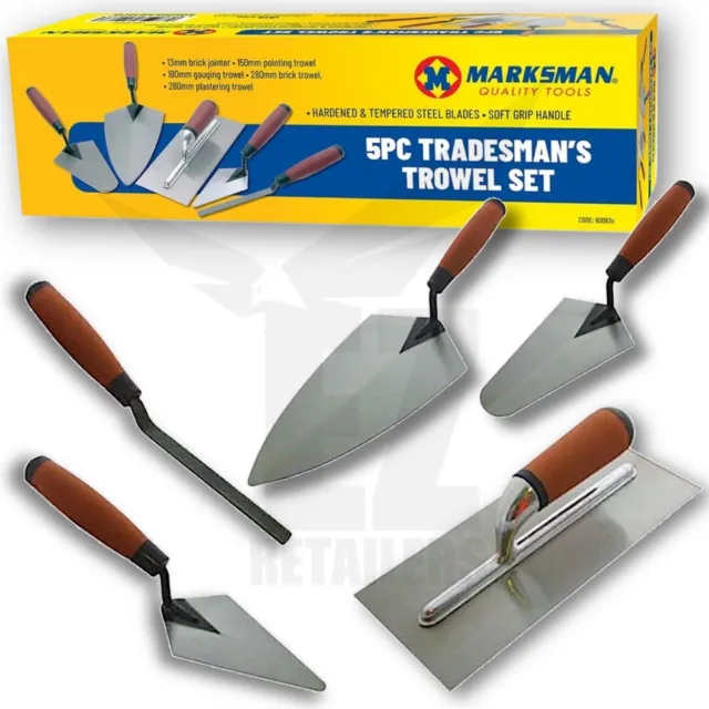 5pc Builder Professional Trowel Set Tradesman Bricklayer Brick Plastering Tools