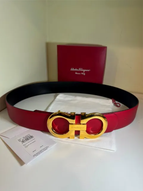 Salvatore Ferragamo Red & Black Reversible Xl Gold Buckle