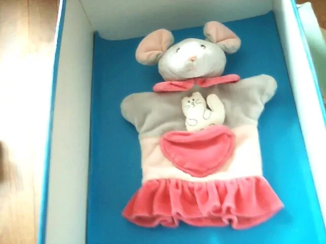Doudou 6975 / Plat Marionnette Souris "Ajena" Bebe Chat Poche-Gris/Rose 2 Tons